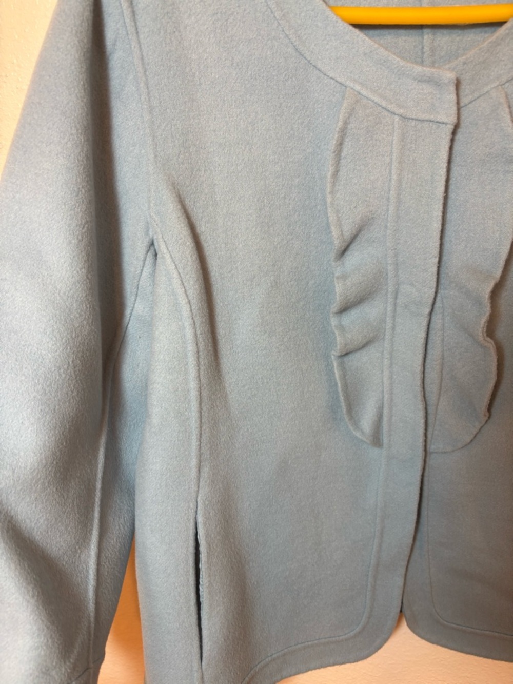 Talbots Pale Blue Collarless Ruffle Detail Coat - Picture 3 of 6
